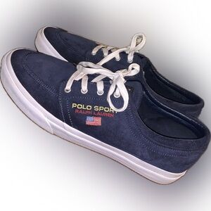 Ralph Lauren Polo Sport Cow Suede Navy Leather Skate Boat Preppy Sneakers 12